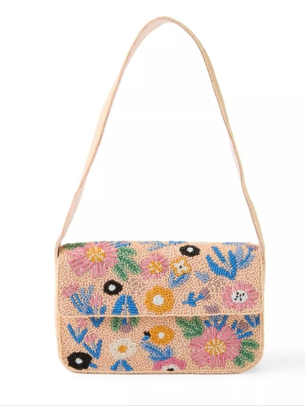 Viral Floral Beaded Crossbody Bag in Peach